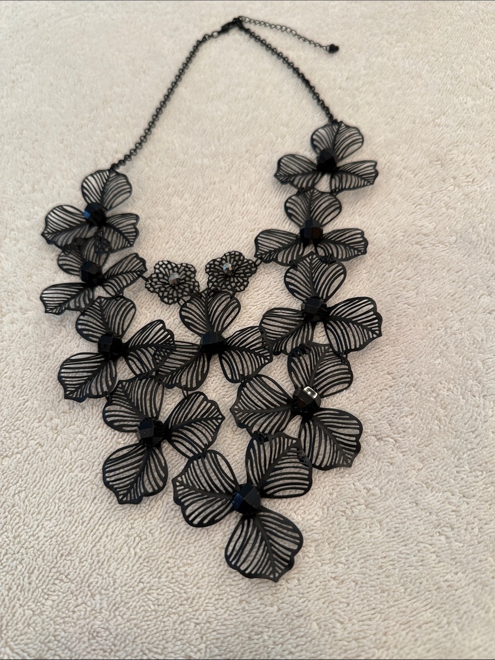 Black Floral Statement Necklace - Elegant Women's Jewelry